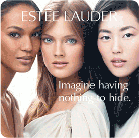 Estée Lauder lenticurlar flipping from image ofmodels to image of packaging.