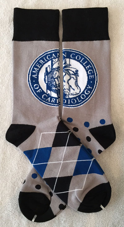 Custom-knit socks with American College of Cardiology logos